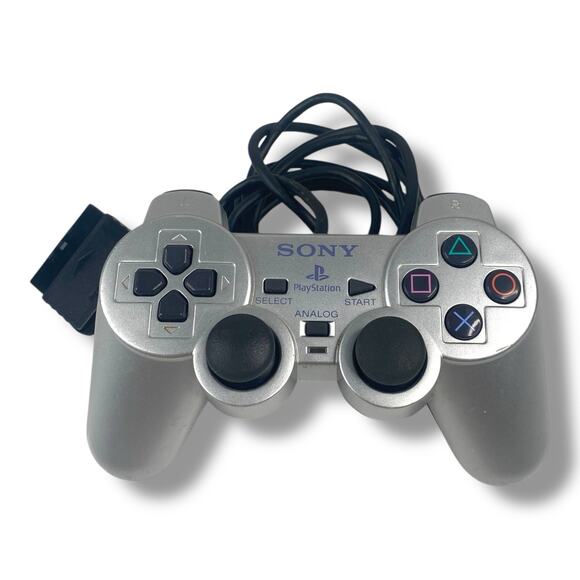 Satin Silver Dual 2 Controller Official PlayStation 2 PS2 SCPH-10010 US SELLER - Picture 1 of 5